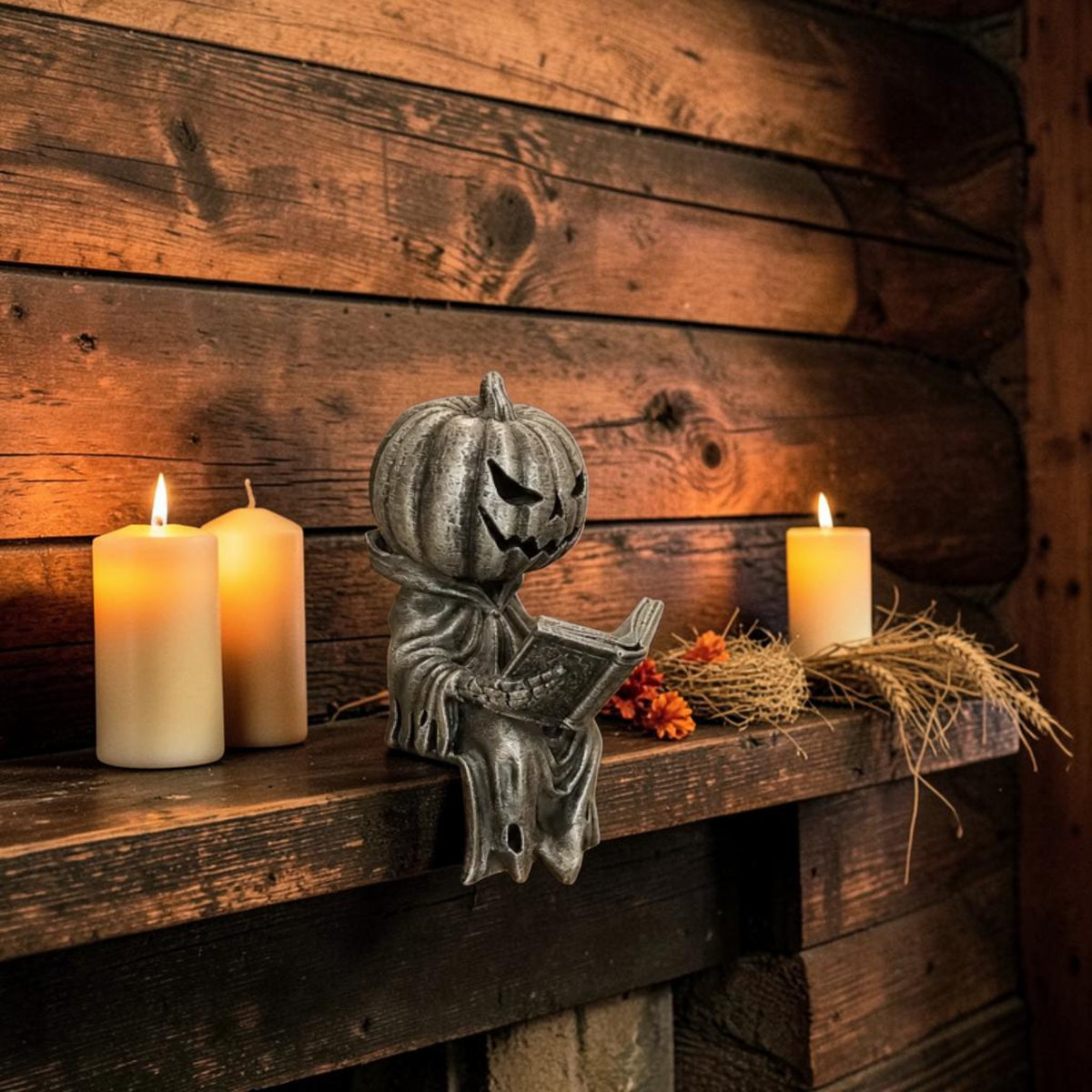 Reading pumpkin shelf sitter for Halloween bookshelf, view 4