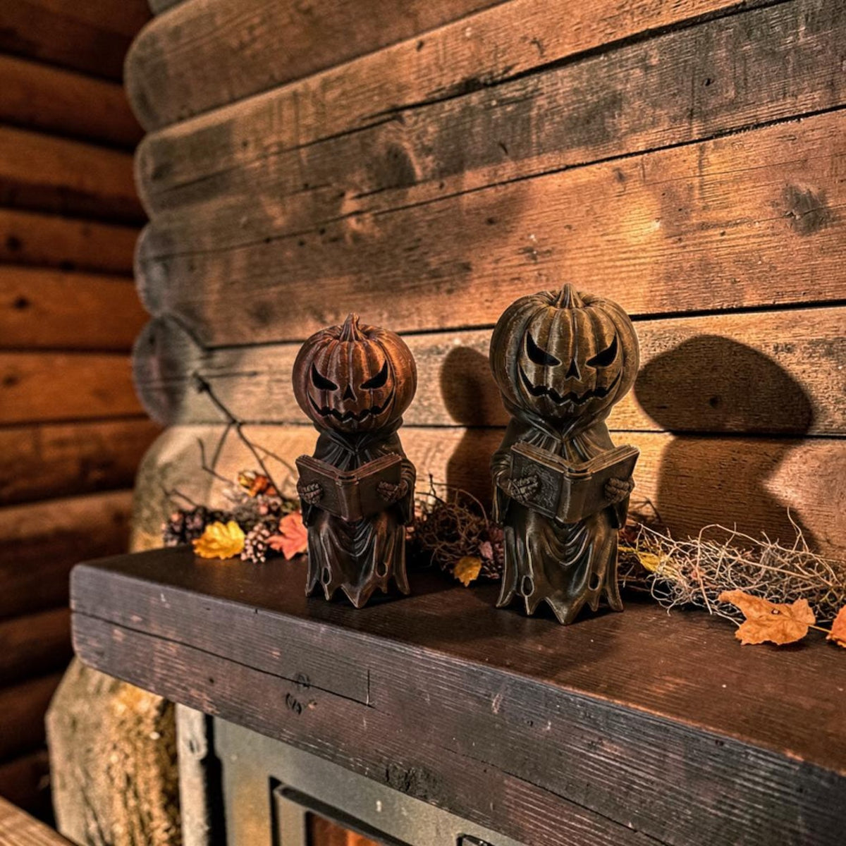Reading pumpkin shelf sitter for Halloween bookshelf, view 2