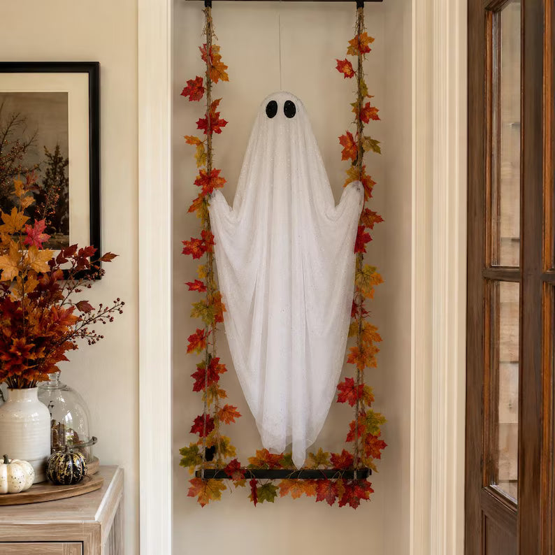 Lighted hanging ghost on a swing porch decor, view 5