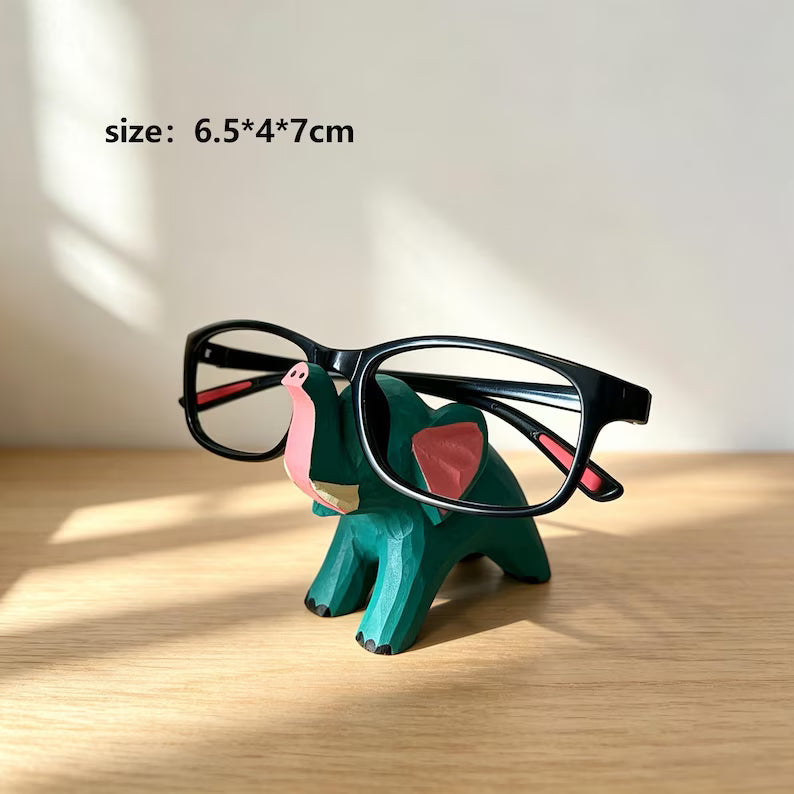 Carved wood animal eyeglasses holder, zebra giraffe elephant, view 3