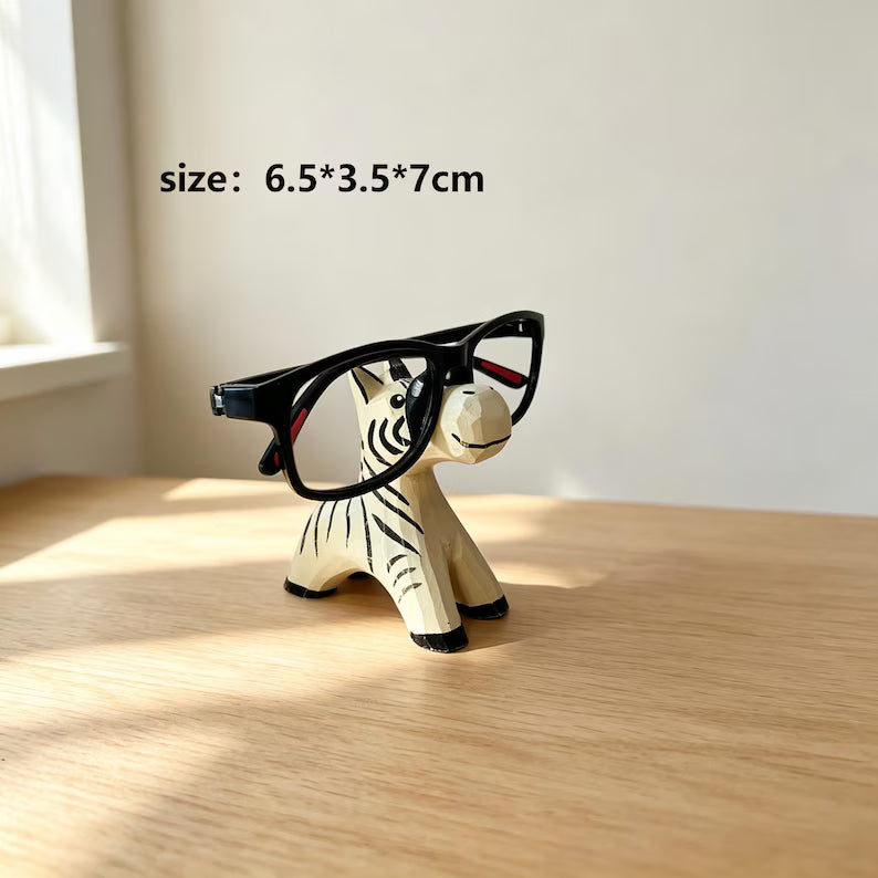 Carved wood animal eyeglasses holder, zebra giraffe elephant, view 4