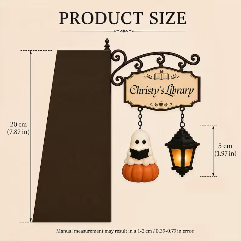 Personalized reading ghost with lantern bookshelf lamp, view 4