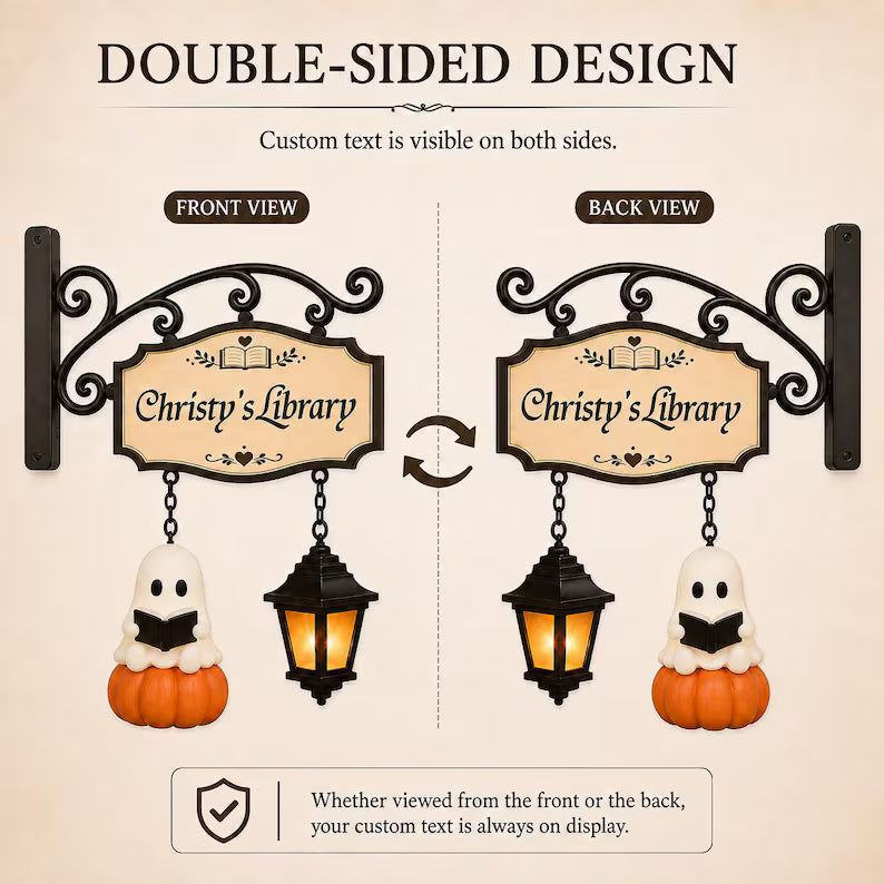 Personalized reading ghost with lantern bookshelf lamp, view 6