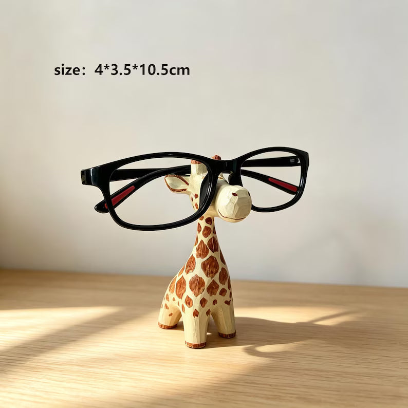 Carved wood animal eyeglasses holder, zebra giraffe elephant, view 5