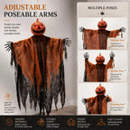 63-inch lighted pumpkin grim reaper hanging Halloween prop, view 3