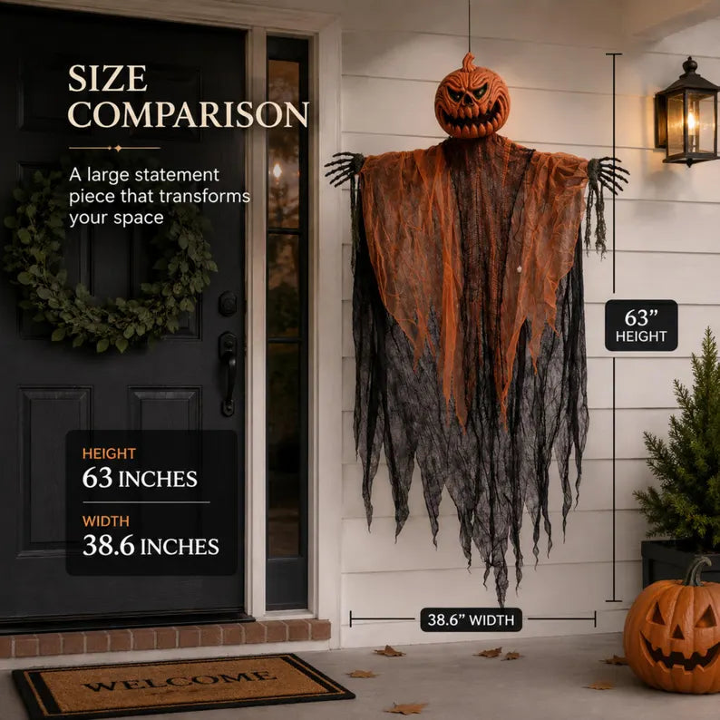 63-inch lighted pumpkin grim reaper hanging Halloween prop, view 4