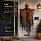63-inch lighted pumpkin grim reaper hanging Halloween prop, view 4
