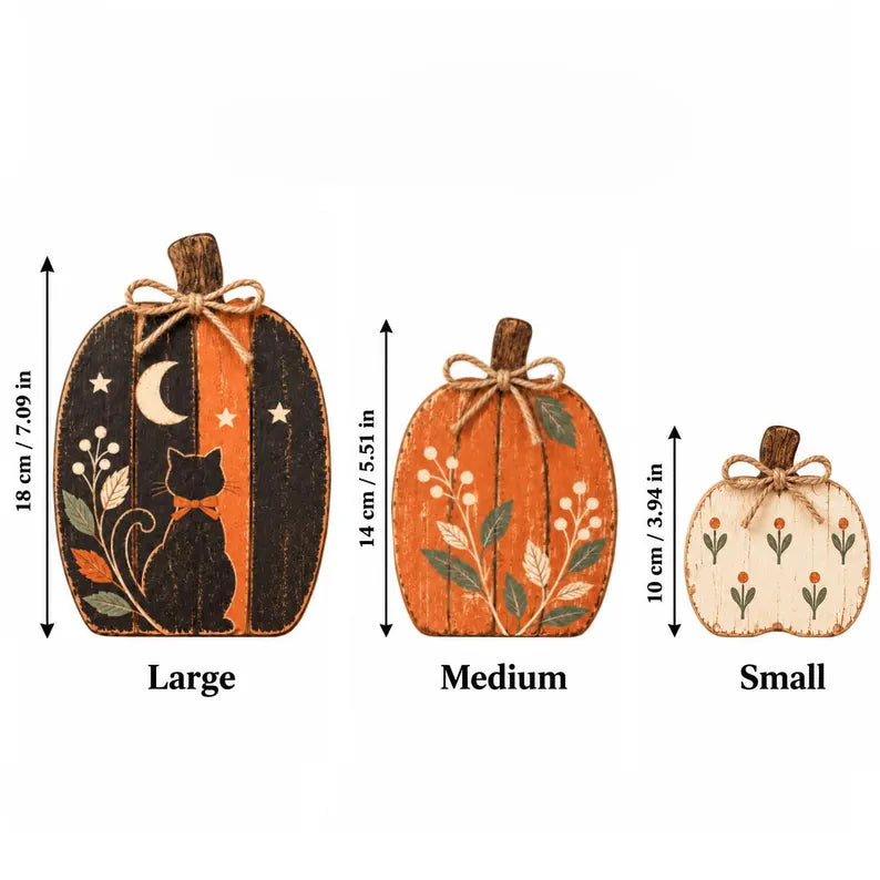 Three-piece wooden pumpkin set with black cat, fall tiered tray decor, view 4