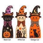 Three-piece wooden witch cat shelf sitter set, view 3