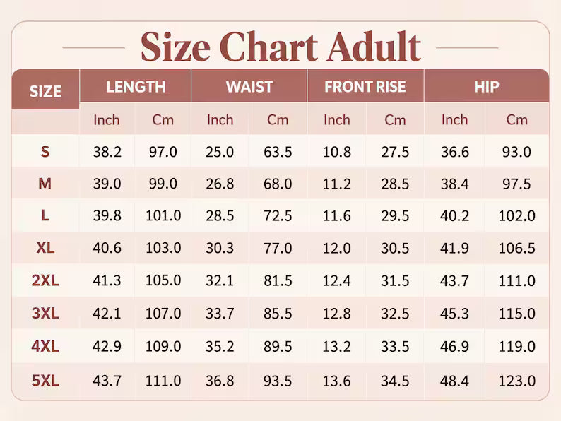 Drop-seat pajama pants unisex size chart | USAGatherCo