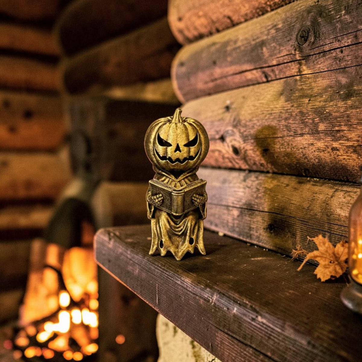 Reading pumpkin shelf sitter for Halloween bookshelf, view 5