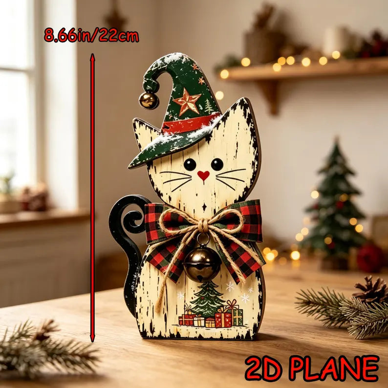Vintage wooden Christmas black cat figurine for tiered tray, view 4