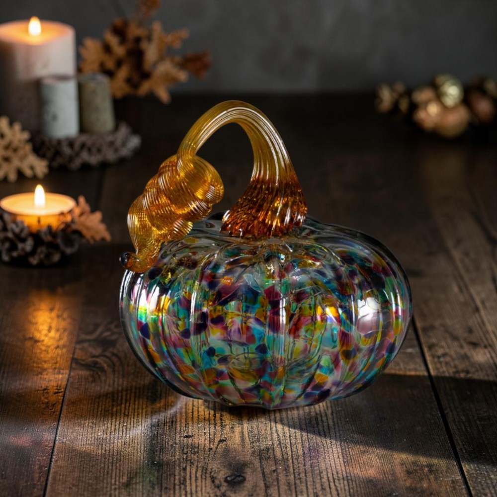 Iridescent glass pumpkin with curly vine, fall centerpiece | USAGatherCo
