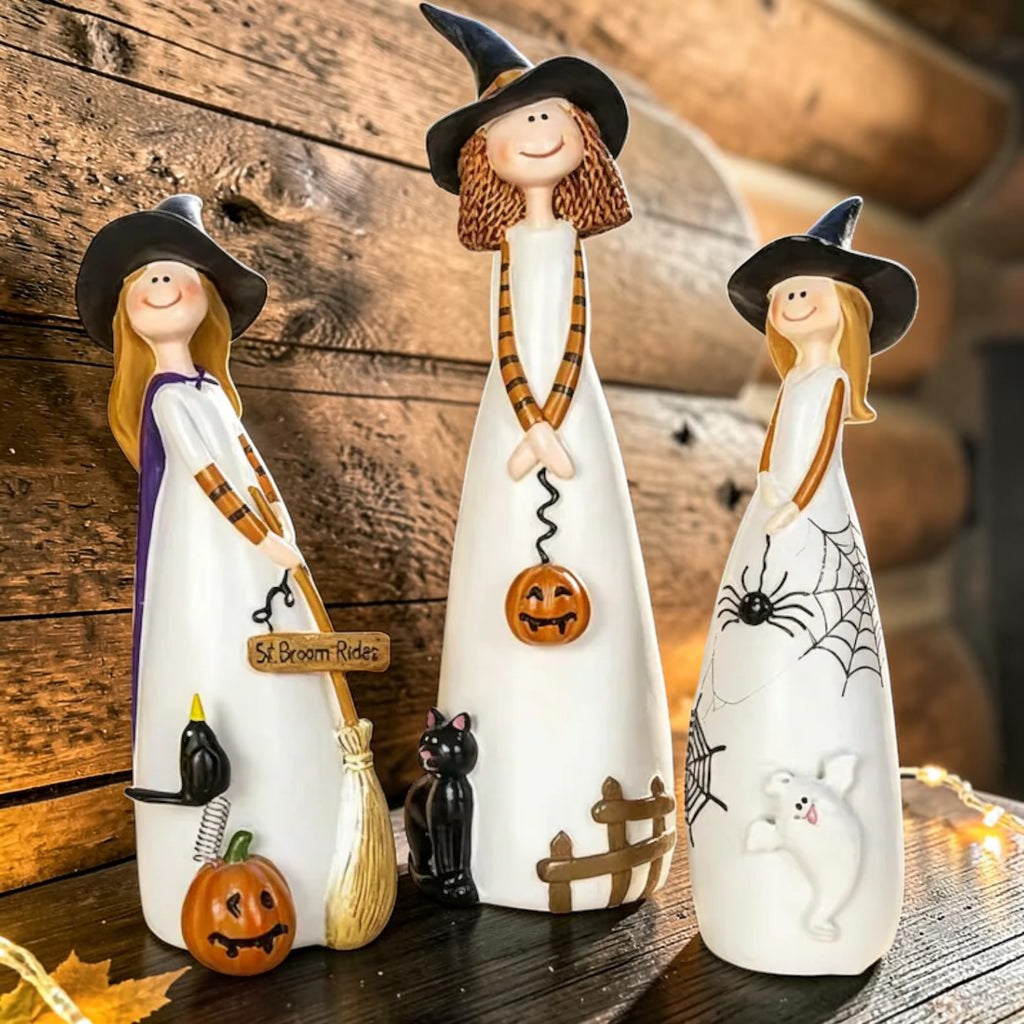 Cute resin Halloween witch figurines tabletop decor, view 3