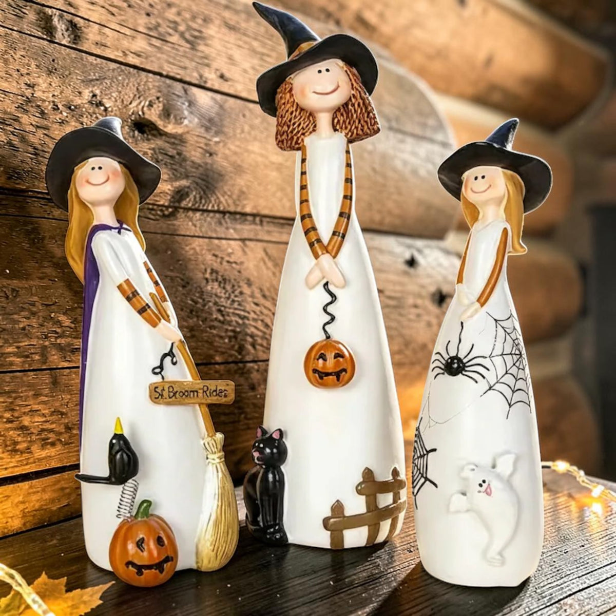Cute resin Halloween witch figurines tabletop decor, view 3