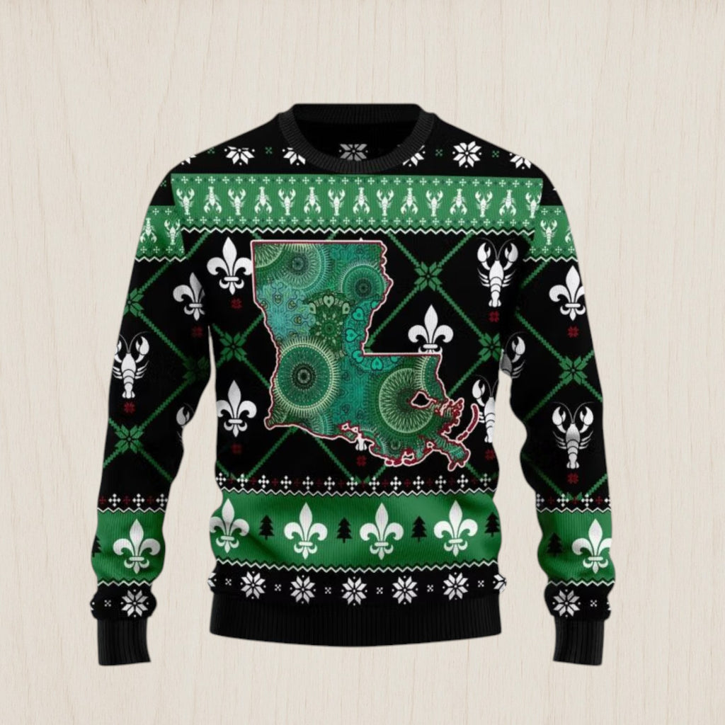 Louisiana USA Symbols Pattern Ugly Christmas Sweater
