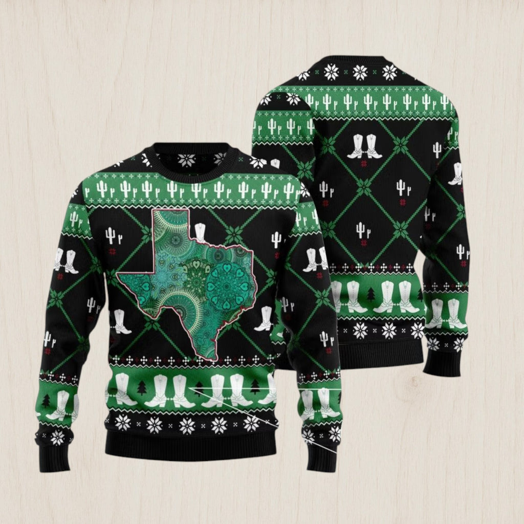 Texas USA Symbols Pattern Ugly Christmas Sweater