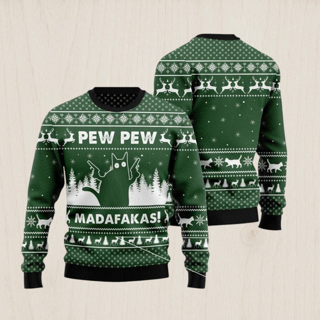 Cat Pew Pew Madafakas Ugly Christmas Sweater
