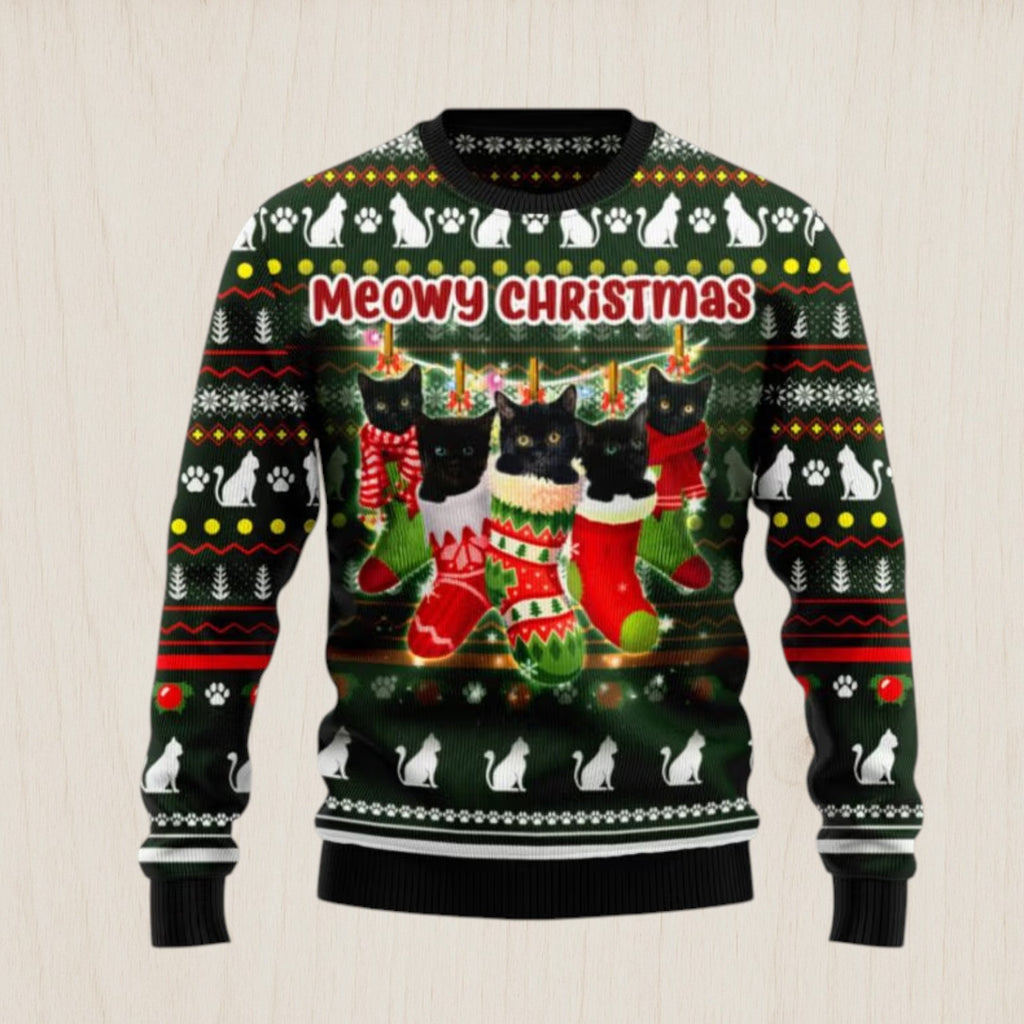 Black Cat Socks Ugly Christmas Sweater
