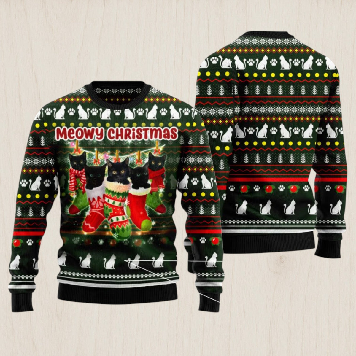 Black Cat Socks Ugly Christmas Sweater