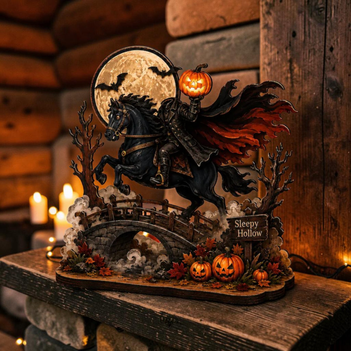 Headless Horseman wooden sign, Sleepy Hollow table decor | USAGatherCo