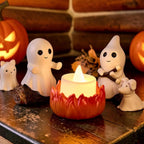 LED ghost campfire figurine set with two ghosts and a pet, cute Halloween decor, view 2