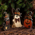 Rustic wooden Halloween tiered tray set with ghost, pumpkin and cat | USAGatherCo