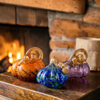 Colorful art glass pumpkin figurine, Thanksgiving centerpiece, view 4