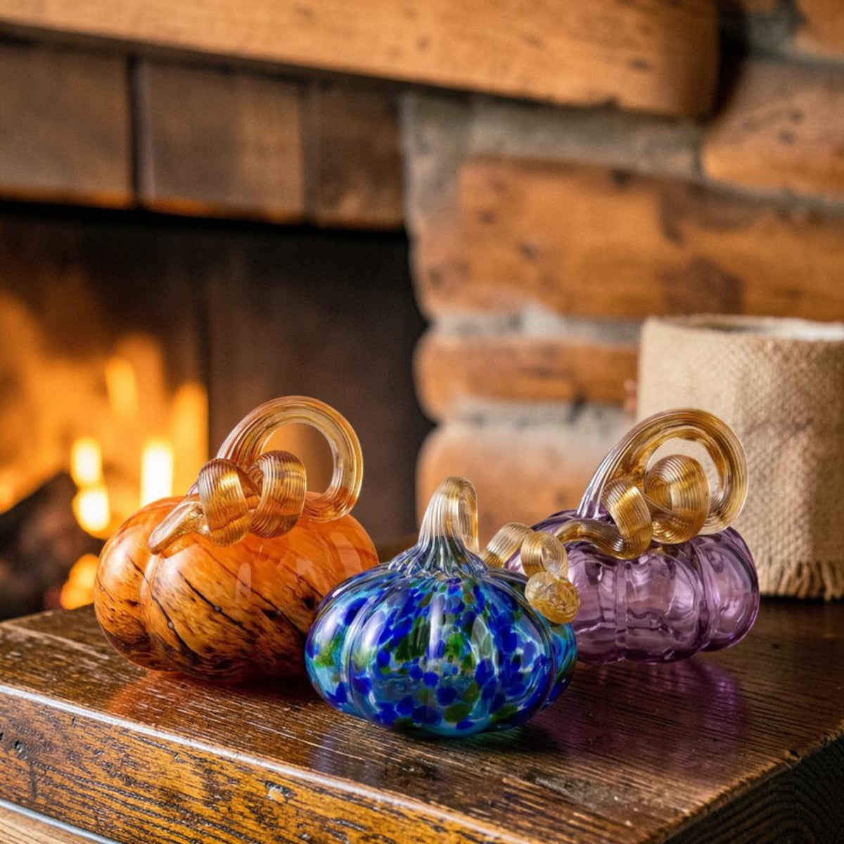 Colorful art glass pumpkin figurine, Thanksgiving centerpiece, view 4