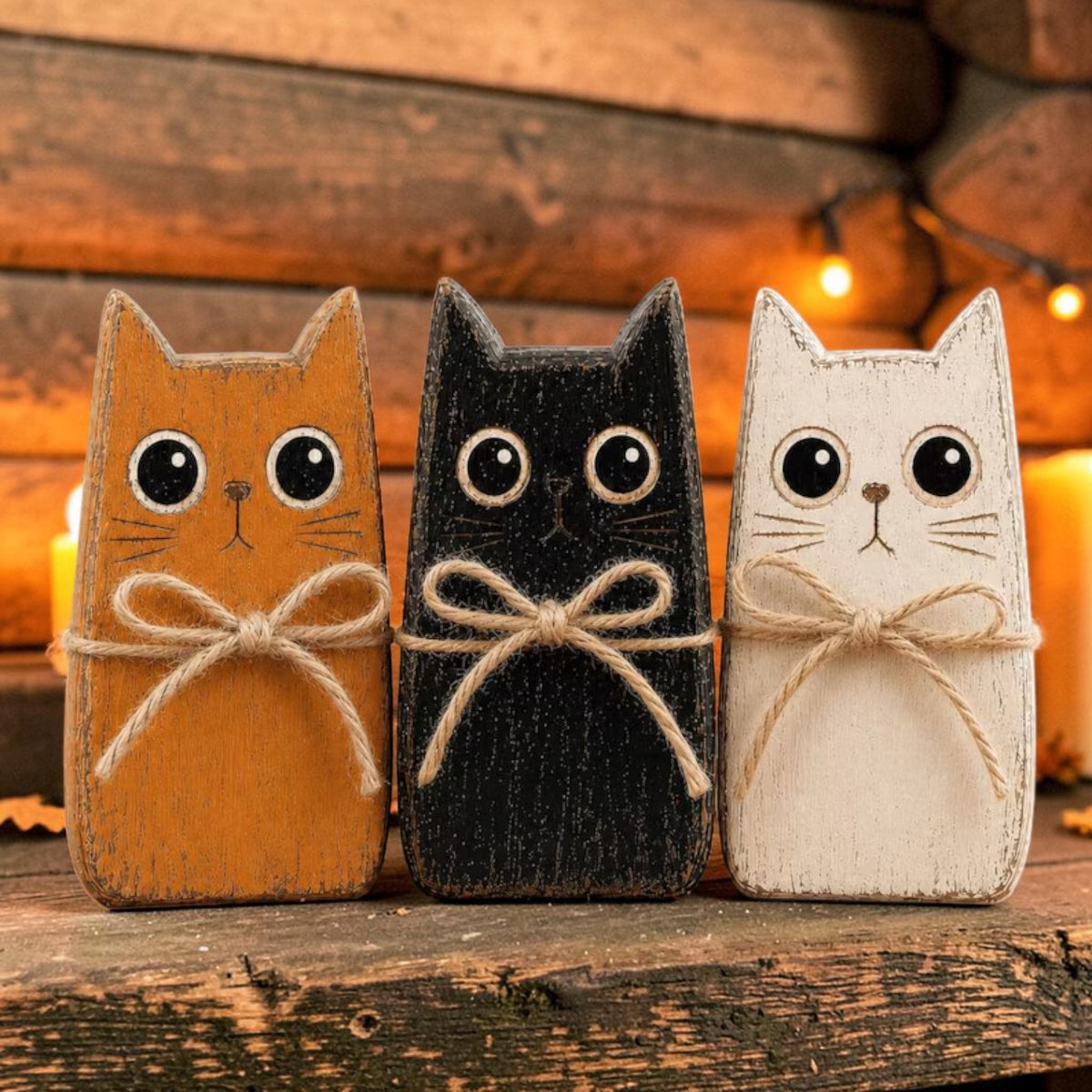 Wooden cat blocks three-piece set for tiered tray, view 2