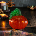 Iridescent glass pumpkin with curly vine, fall centerpiece, view 2