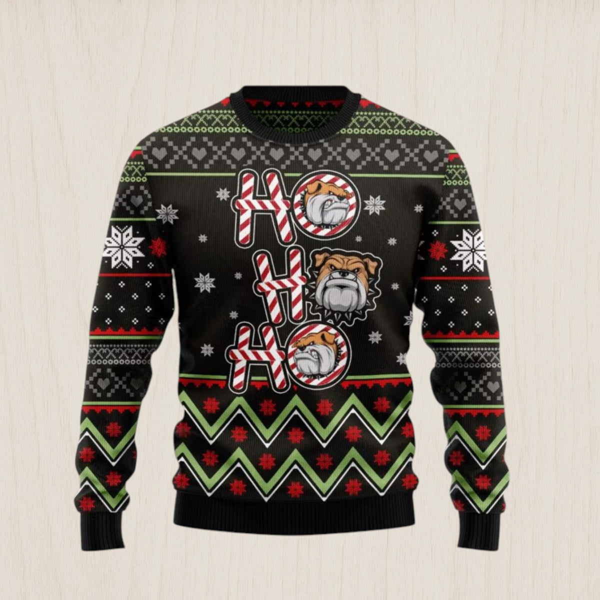 Bulldog Ho Ho Ho Ugly Christmas Sweater
