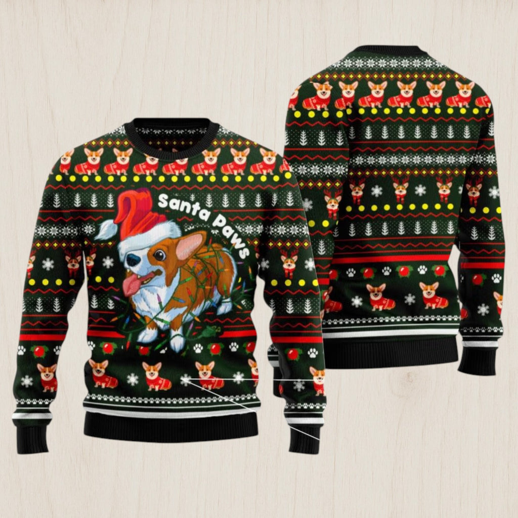 Pembroke Welsh Corgi Paws Ugly Christmas Sweater