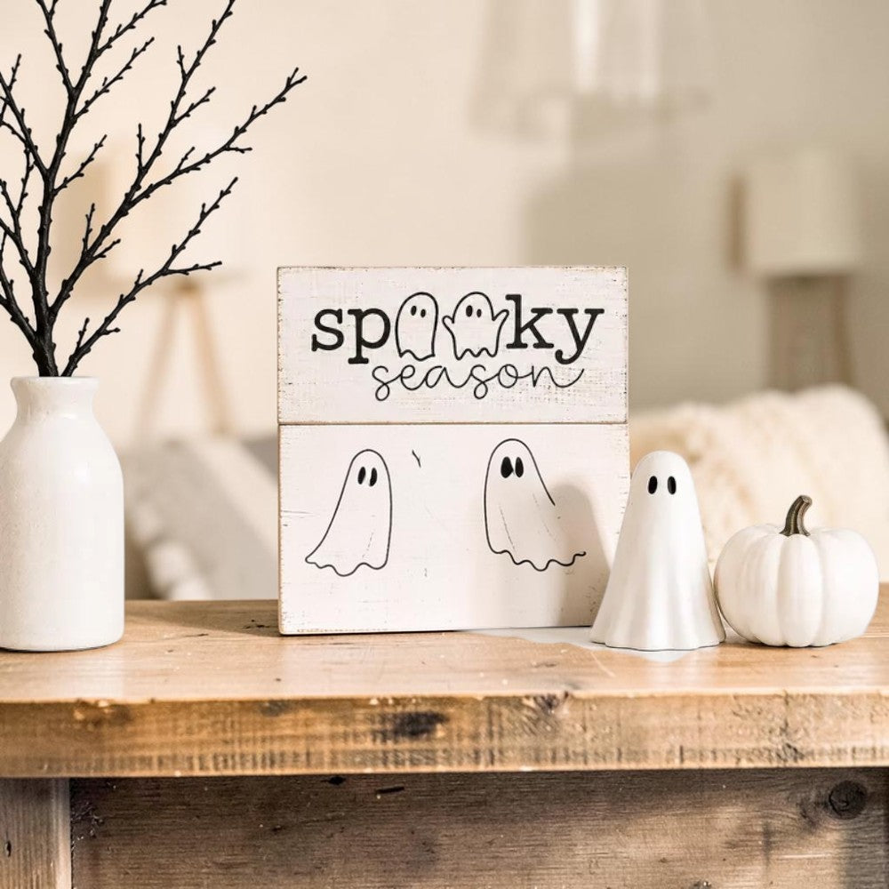 Rustic farmhouse Spooky Season ghost wooden sign, view 3