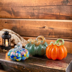 Colorful art glass pumpkin figurine, Thanksgiving centerpiece | USAGatherCo