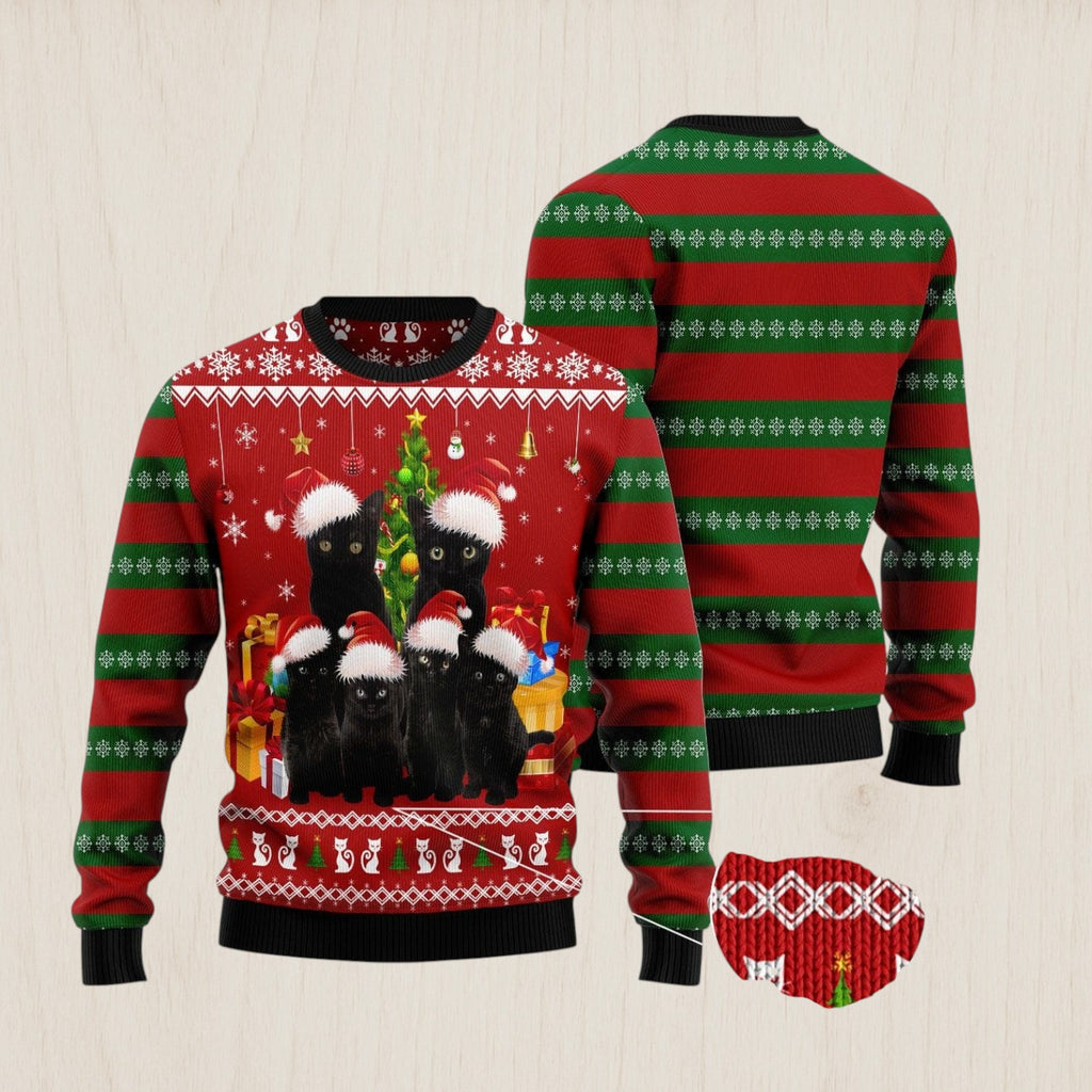 Black Cat Family Christmas Ugly Christmas Sweater