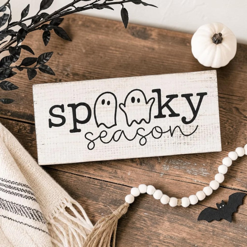 Rustic farmhouse Spooky Season ghost wooden sign, view 4