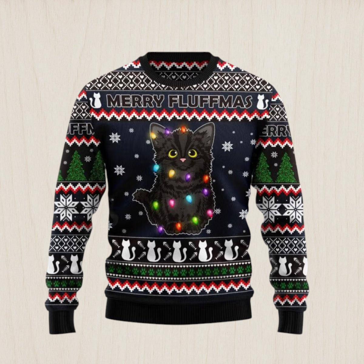 Black Cat Fluffmas Ugly Christmas Sweater