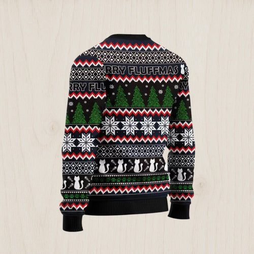Black Cat Fluffmas Ugly Christmas Sweater