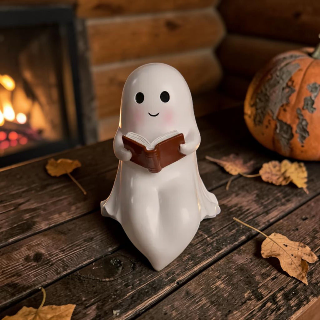 LED reading ghost night light on bookshelf, view 4