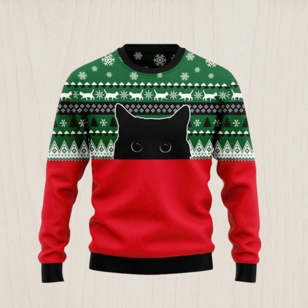 Meow Meow Black Cat Ugly Christmas Sweater
