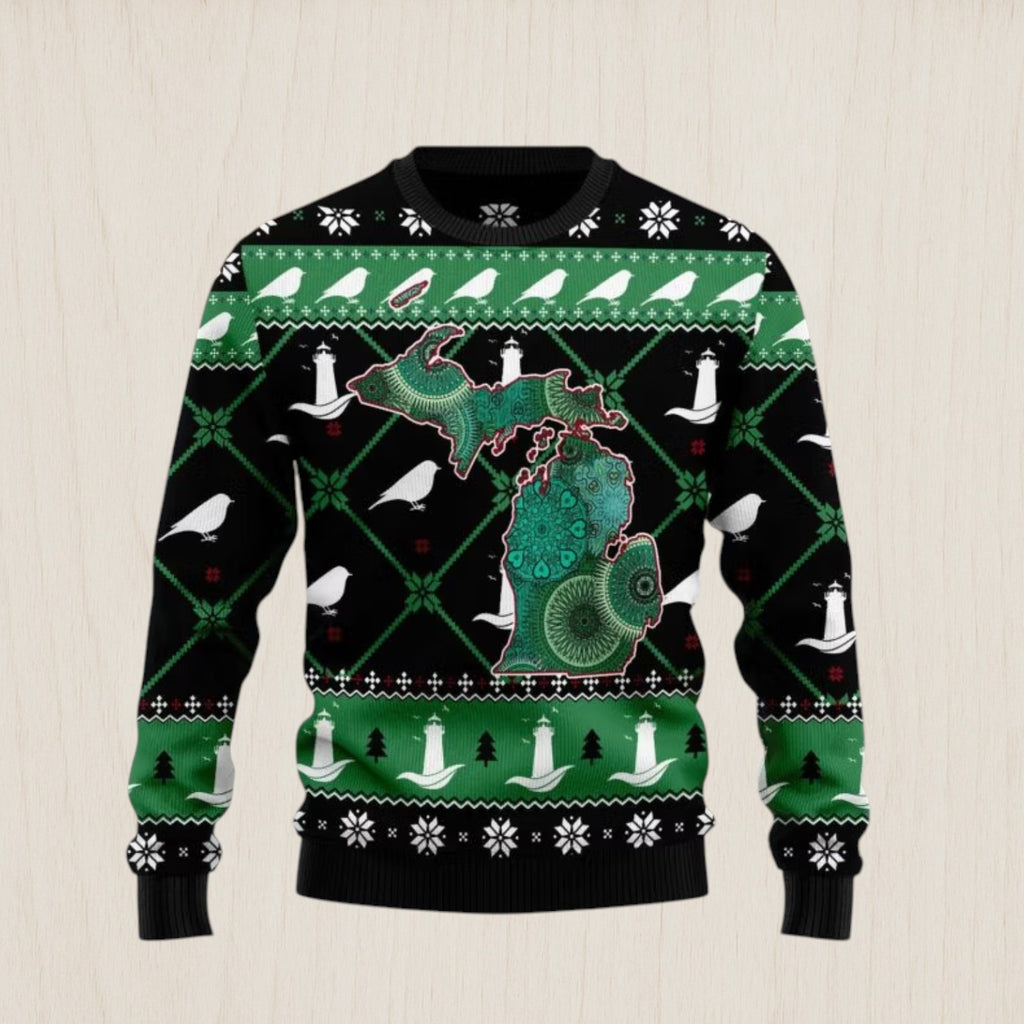 Michigan USA Symbols Pattern Ugly Christmas Sweater