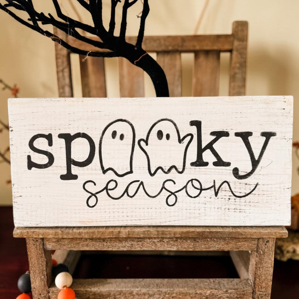 Rustic farmhouse Spooky Season ghost wooden sign, view 5