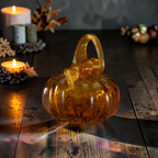 Iridescent glass pumpkin with curly vine, fall centerpiece, view 6