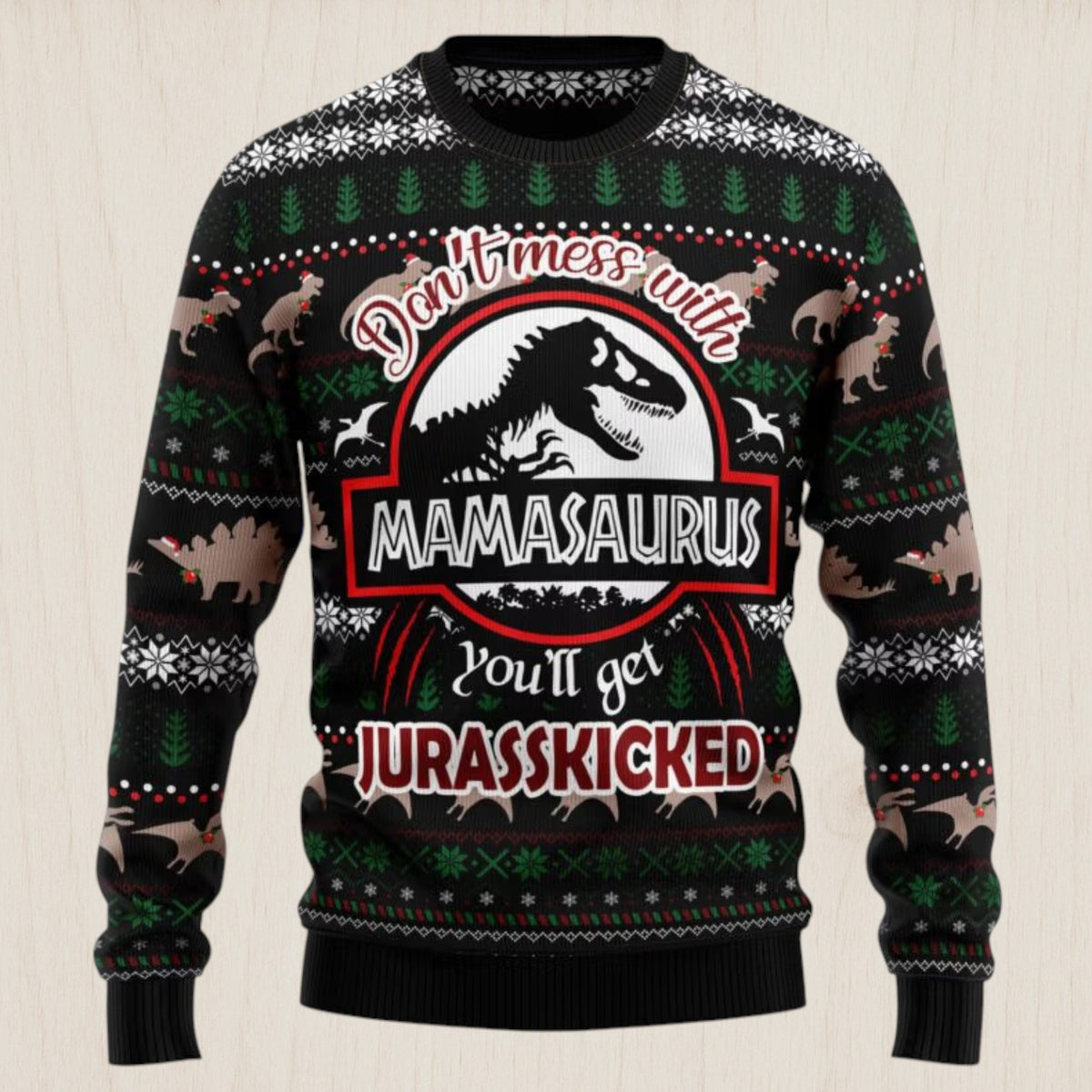 Dinosaur Mamasaurus Ugly Christmas Sweater