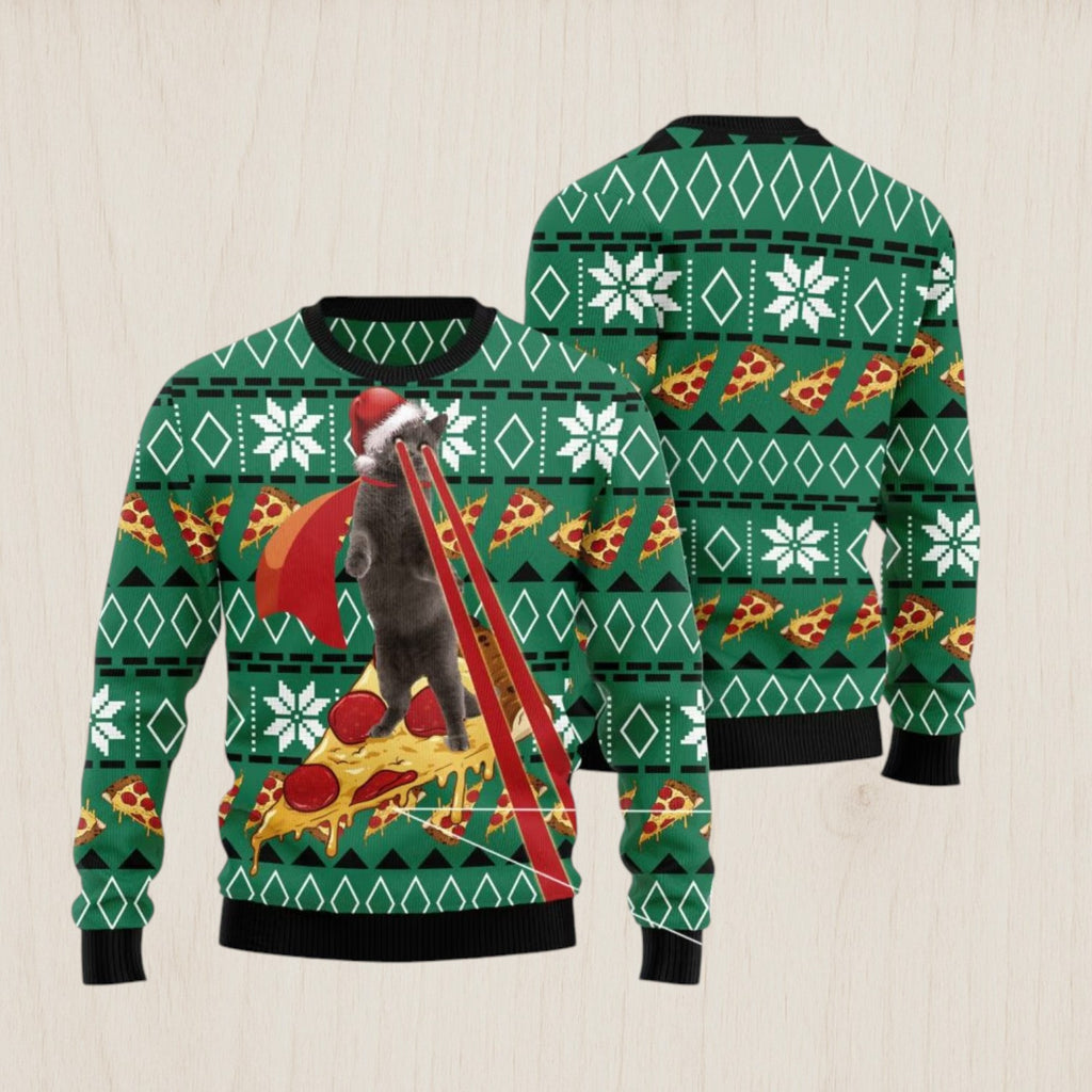 Cat Pizza Ugly Christmas Sweater