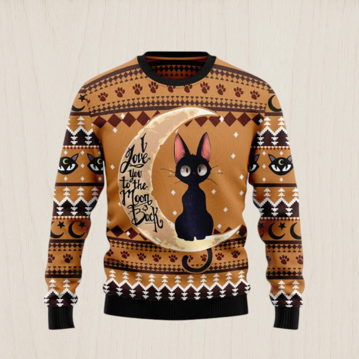 Black Cat Moon And Back Ugly Christmas Sweater
