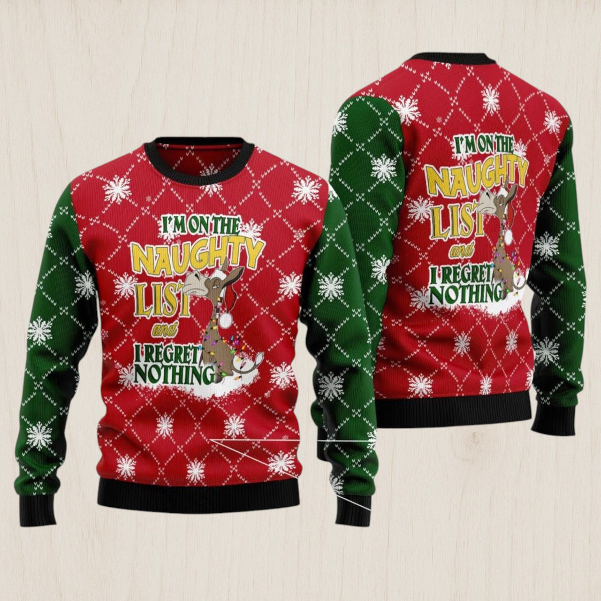 Donkey Naughty List Ugly Christmas Sweater