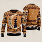 Black Cat Moon And Back Ugly Christmas Sweater