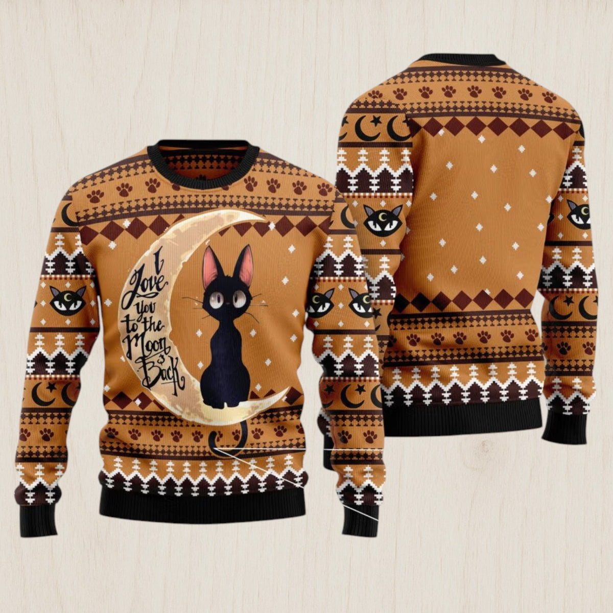 Black Cat Moon And Back Ugly Christmas Sweater